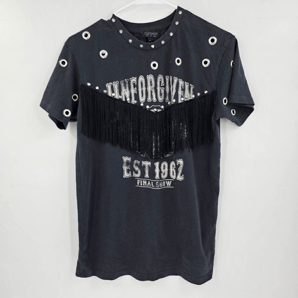 Topshop fringe small tshirt tour band tee country cowgirl Nashville chic